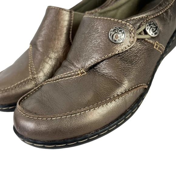 CLARKS BENDABLES Metallic Bronze Loafers Flats Genuine Leather Slip On Shoes  7 - Picture 9 of 16